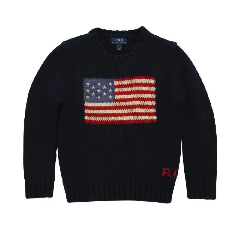 ralph_lauren_baby__unisex_SKUc4Frjh4H_0.webp Ralph Lauren Baby - Unisex Flag Cotton Crewneck Sweater, Navy Fashion