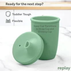 Re Play - Copo com canudinho de silicone sustentável de 8 onças para crianças, Sage Discount