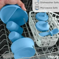 Re Play - Copo com canudinho de silicone sustentável de 8 onças para crianças, jeans Sale