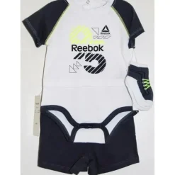 Reebok - Conjunto de 3 peças Creeper/Short/Bootie de Malha Enxoval, True White Hot