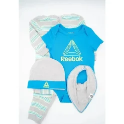 Reebok Enxoval Macacão/Creeper/Chapéu/ Babete 4 Peças Conjunto Danúbio Azul 6/9M Outlet
