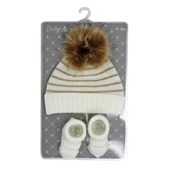 Rose Textiles Rose Textile - Conjunto de chapéu e botinha listrados em lurex dourado Baby Blish Online