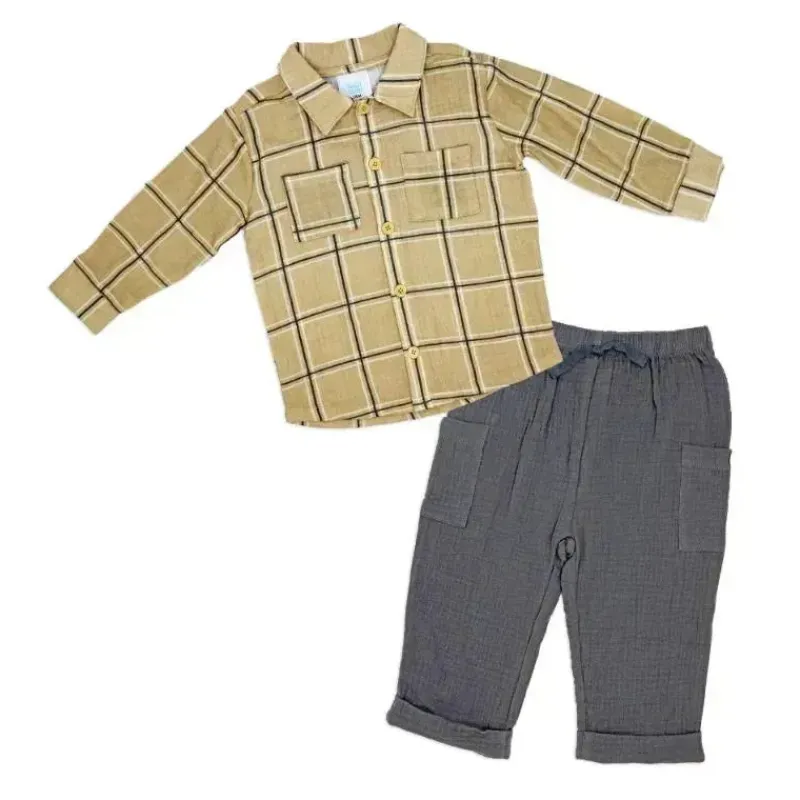 rose_textile__pk_baby_boy_SKUsKTUTRnP_0.webp Rose Textiles Rose Textile - 2Pk Baby Boys Gauze Pant Set, Beige Plaid Fashion
