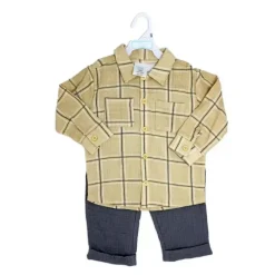 Rose Textiles Rose Textile - 2Pk Baby Boys Gauze Pant Set, Beige Plaid Fashion