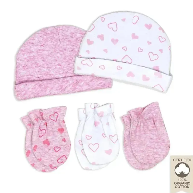 rose_textiles___algodo_or_SKUdRfBMFLl_0.webp Rose Textiles - 100% Algodão Orgânico Pacote com 5 - Conjunto de Chapéu e Luva, Coração Rosa Outlet