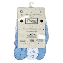 Rose Textiles - 100% Algodão Orgânico Pacote com 5 - Conjunto de Chapéu e Luva, Estrela Azul Discount