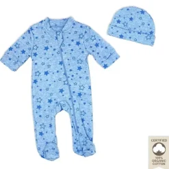 Rose Textiles - 100% Orgânico Heather Star Sleeper + Chapéu, Azul Clearance