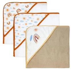 Rose Textiles - 3 toalhas com capuz com 5 toalhas de rosto, arco-íris de pêssego Best