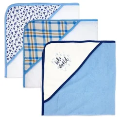 Rose Textiles - 3 Toalhas com Capuz com 5 Toalhas de Rosto, Azul Marinho Hello World New