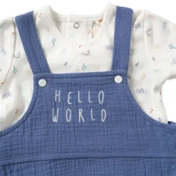 Rose Textiles - Baby Boy’s Organic Dungaree Set, Hello World Outlet