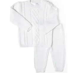 Rose Textiles - Conjunto de suéter de bebê de malha de cabo, branco Outlet