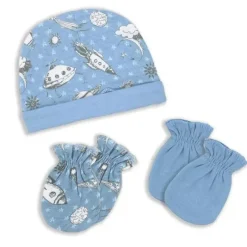 Rose Textiles - Conjunto de boné e luva de 3 peças, espaço azul Hot