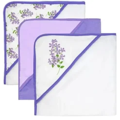 Rose Textiles - Conjunto de banho 8 unidades - 5 toalhas com capuz e 3 panos, floral roxo Sale