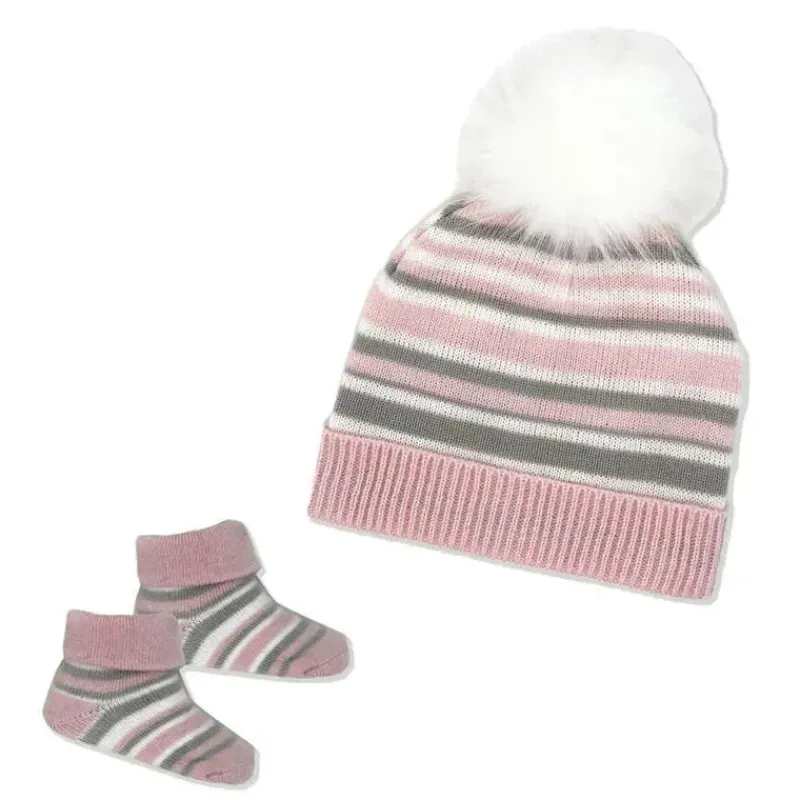 rose_textiles__conjunto_d_SKUKXvKZiY8_0.webp Rose Textiles - Conjunto de gorro e botinha listrado rosa para bebê menina Discount