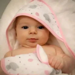 Rose Textiles - Conjunto de toalhas de banho de 4 peças - Elefante rosa e balão Hot