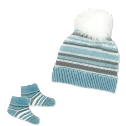 Rose Textiles - Conjunto de gorro e botinha listrado azul para bebê menino Outlet