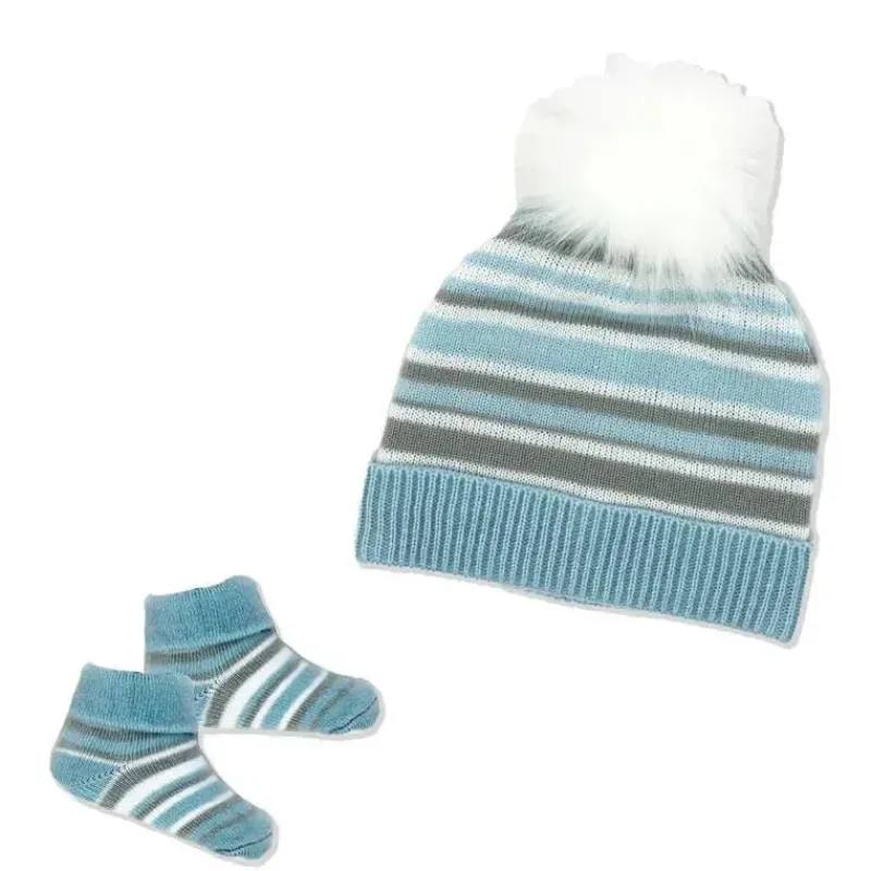 rose_textiles__conjunto_d_SKUnlAT4nnU_0.webp Rose Textiles - Conjunto de gorro e botinha listrado azul para bebê menino Outlet