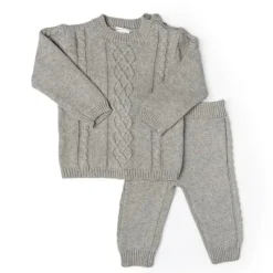 Rose Textiles - Conjunto de suéter de bebê de malha de cabo, cinza Hot