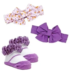 Rose Textiles - Conjunto de 3 peças de faixa de cabeça e meia, floral lilás Outlet