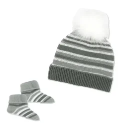 Rose Textiles - Conjunto de gorro e botinha listrado cinza bebê Outlet