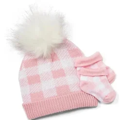 Rose Textiles - gorro e sapatinhos de pele sintética com xadrez de búfalo rosa Online