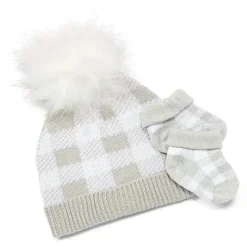Rose Textiles - gorro e sapatilha de pele sintética xadrez cinza búfalo Sale