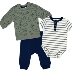 Rose Textiles - 3Pk Baby Boys French Terry Set, Dinosaur Green Online