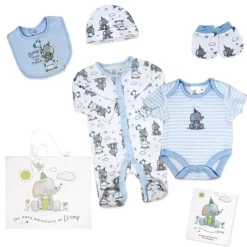Rose Textiles - 6Pk Baby Boy Gift Set, Flump The Elephant Blue New