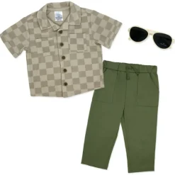 Rose Textiles - 3Pk Baby Boy Pant Set, Green Checker Best
