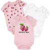 Rose Textiles - 3Pk Baby Girls Bodysuit Set, Strawberry Pink Fashion