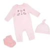 Rose Textiles - 3Pk Girls Waffle Coverall Set, Kitty Pink Fashion