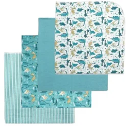 Rose Textiles - 4Pk Receiving Blanket Teal Dino Online