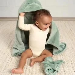 Gerber Roupa de cama - 2 peças de cobertor de segurança e conjunto de cobertor com capuz, Boy Dino Time Fashion