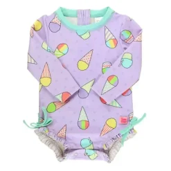 RuffleButts - Baby Girl Cones de Neve Manga Longa Protetor de Rash de Uma Peça Fashion