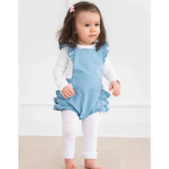 RuffleButts - Baby Girl Light Wash Flutter Overall Rumper Sale