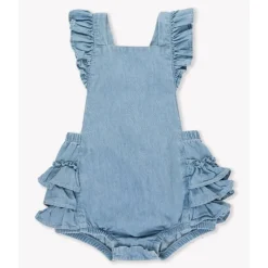 RuffleButts - Baby Girl Light Wash Flutter Overall Rumper Sale