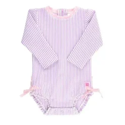 RuffleButts - Baby Girl Seersucker One Piece Rash Guard, Lilás Hot