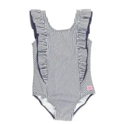 RuffleButts - Baby Girl Stripe Waterfall One Piece, azul marinho Hot
