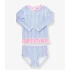 RuffleButts - Biquíni Seersucker Rash Guard Azul Pervinca Clearance