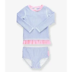 RuffleButts - Biquíni Seersucker Rash Guard Azul Pervinca Clearance