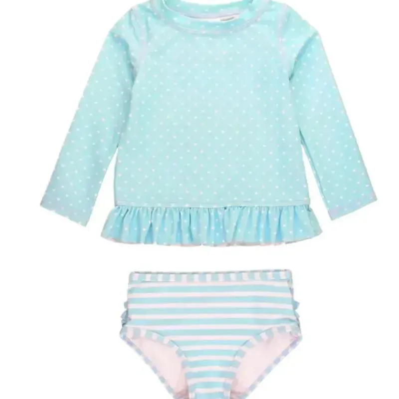 rufflebutts__biquni_tropi_SKUqfY0uXXW_0.webp RuffleButts - Biquíni Tropical Breeze Heart Polka Manga Longa Rash Guard, Azul Fashion