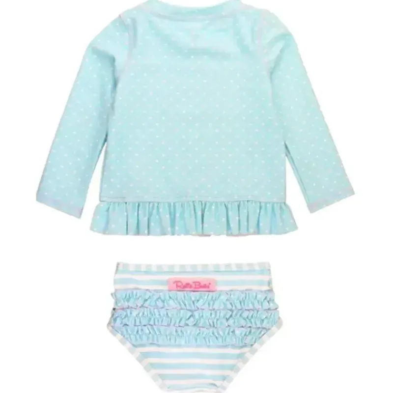 rufflebutts__biquni_tropi_SKUqfY0uXXW_1.webp RuffleButts - Biquíni Tropical Breeze Heart Polka Manga Longa Rash Guard, Azul Fashion