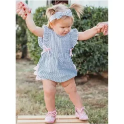 RuffleButts - Bolha de babados clássico azul Seersucker para bebês meninas New