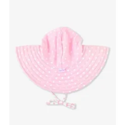 RuffleButts - Chapéu de natação reversível com bolinhas e listras rosa New
