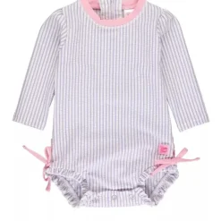 RuffleButts - Rash Guard de manga comprida lavanda Seersucker para meninas, peça única, roxo New