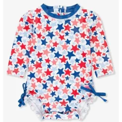 RuffleButts – Shimmer Star-Spangled manga comprida One Piece Rash Guard branco com estrelas Clearance