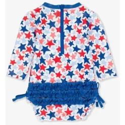 RuffleButts – Shimmer Star-Spangled manga comprida One Piece Rash Guard branco com estrelas Clearance