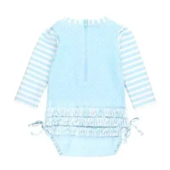 RuffleButts - Tropical Breeze Heart Polka Dot Manga Longa Rash Guard, Azul New