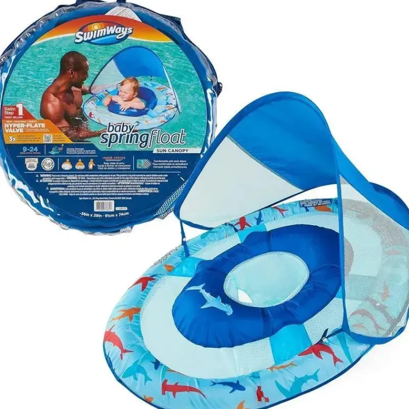 spin_master__swimways_sun_SKU3WnLn2SQ_0.webp Spin Master - Swimways Sun Canopy Inflável Bebê Flutuador de Primavera para Crianças de 9 a 24 Meses, Tubarão New
