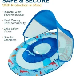 Spin Master - Swimways Sun Canopy Inflável Bebê Flutuador de Primavera para Crianças de 9 a 24 Meses, Tubarão New